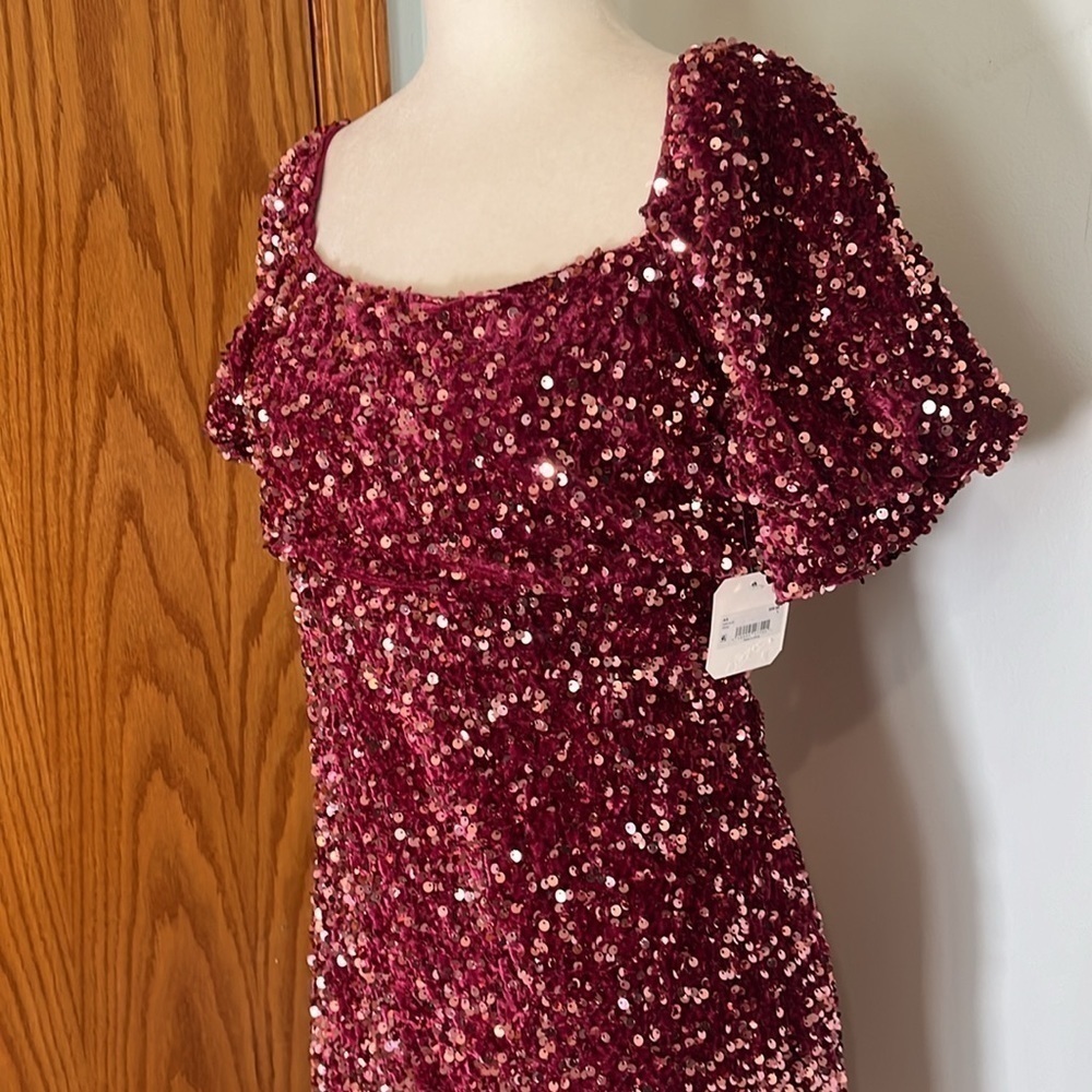 NWT Altar’d State short sleeve purple/ wine dress sequin size large new Candice - Picture 2 of 5
